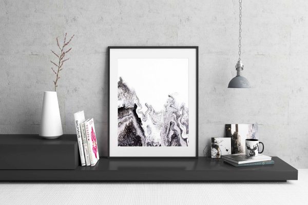 QUARTZ - black & white painting in form of print canvas or metal for your living space modern home decor
