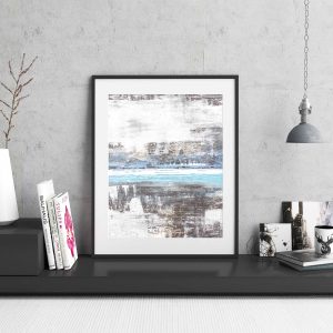 HORIZON - blue gray white painting in form of print canvas or metal for your living space modern home decor