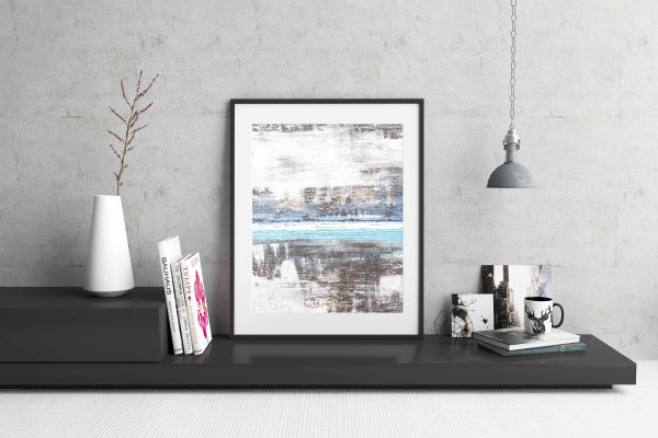 HORIZON - blue gray white painting in form of print canvas or metal for your living space modern home decor