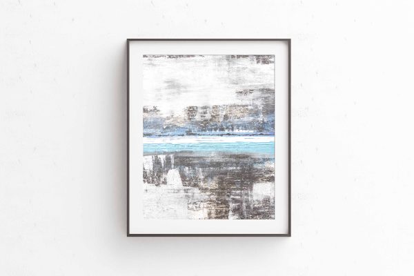 HORIZON - blue gray white painting in form of print canvas or metal for your living space modern home decor - Image 2