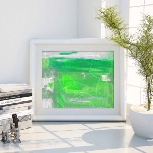 LIMELIGHT - bold green painting in form of print canvas or metal for your living space modern home decor