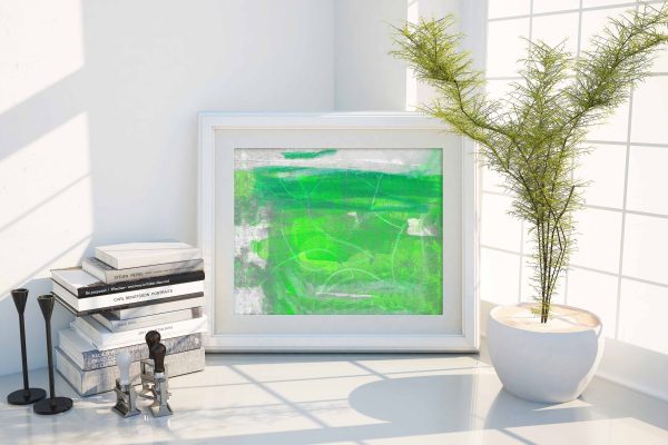 LIMELIGHT - bold green painting in form of print canvas or metal for your living space modern home decor