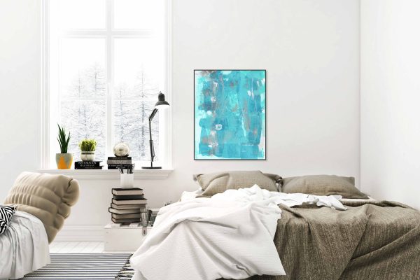ARCANE - bold teal painting in form of print canvas or metal for your living space modern home decor